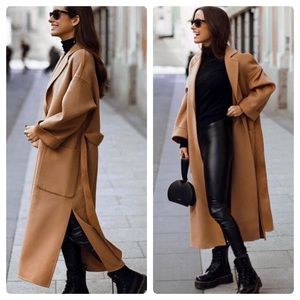 zara camel belted coat